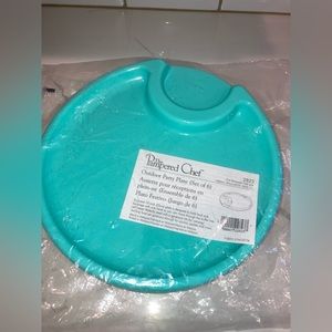 nwt the pampered chef outdoor party plate set of 6 light dark blue green plastic